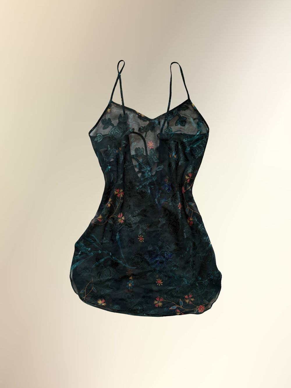 California Dynasty Green Floral Sheer Cross Back Slip Dress Fairycore Sz M